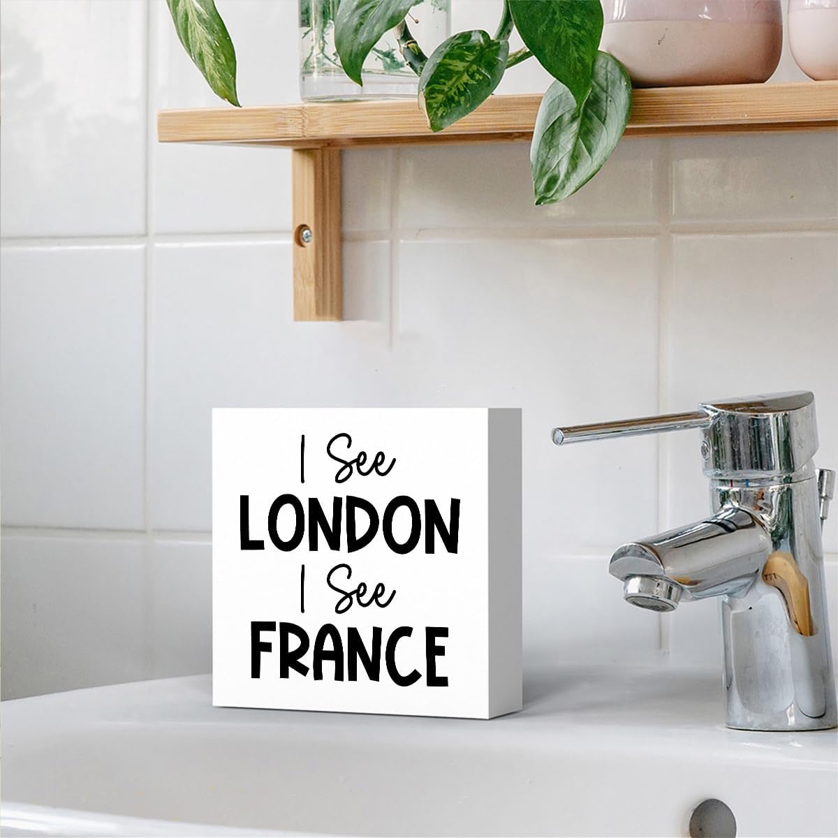 Funny Bathroom Decor, Funny Bathroom Wall Art, Black and White Bathroom Decor, Cute Bathroom Decor, Bathroom Decor for Shelves, Wooden Box Decor Sign for Home Farmhouse Office Living Room Desk Table