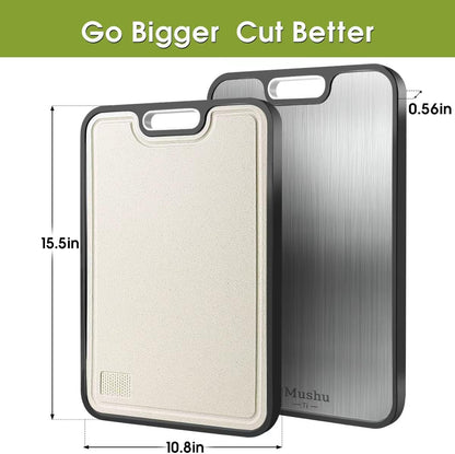 Mushu Titanium Cutting Boards for Kitchen,Upgrated Double Sided Food-Grade 100% Pure Titanium w/Wheat Straw PP Chopping Board for Meat Vegetable Fruit,Easy to Clean,Kitchen Gifts Large Size