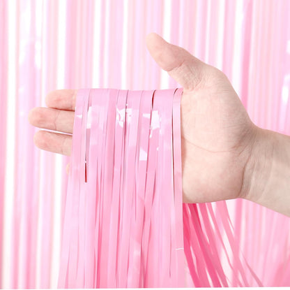 3 Pack 3.3 x 8.2 ft Pasel Pink Foil Fringe Backdrop Curtains, Tinsel Streamers Birthday Party Decorations, Fringe Backdrop for Graduation, Baby Shower, Gender Reveal, Disco Party
