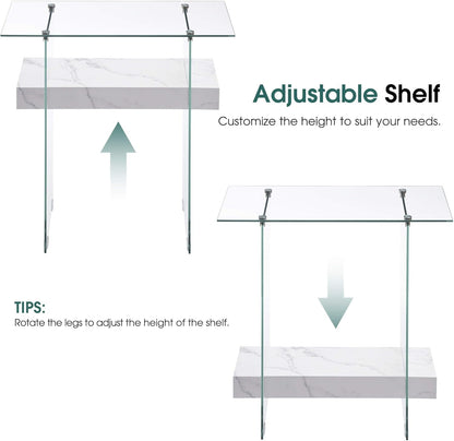 ivinta Glass Console Table with Storage, 31.5'' Modern Narrow Sofa Table with Storage Shelves for Living Room, Hallway, Foyer, Bedroom 5103 (White)