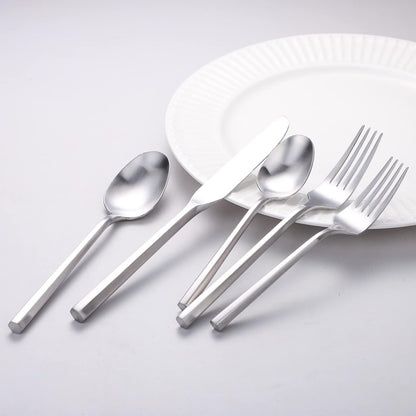 Matte Silverware Set Silver Flatware Set with Hexagon Handle 20 Pieces 18/0 Stainless Steel Cutlery Set Wedding Housewarming Gift Service for 4 (Matt silver)