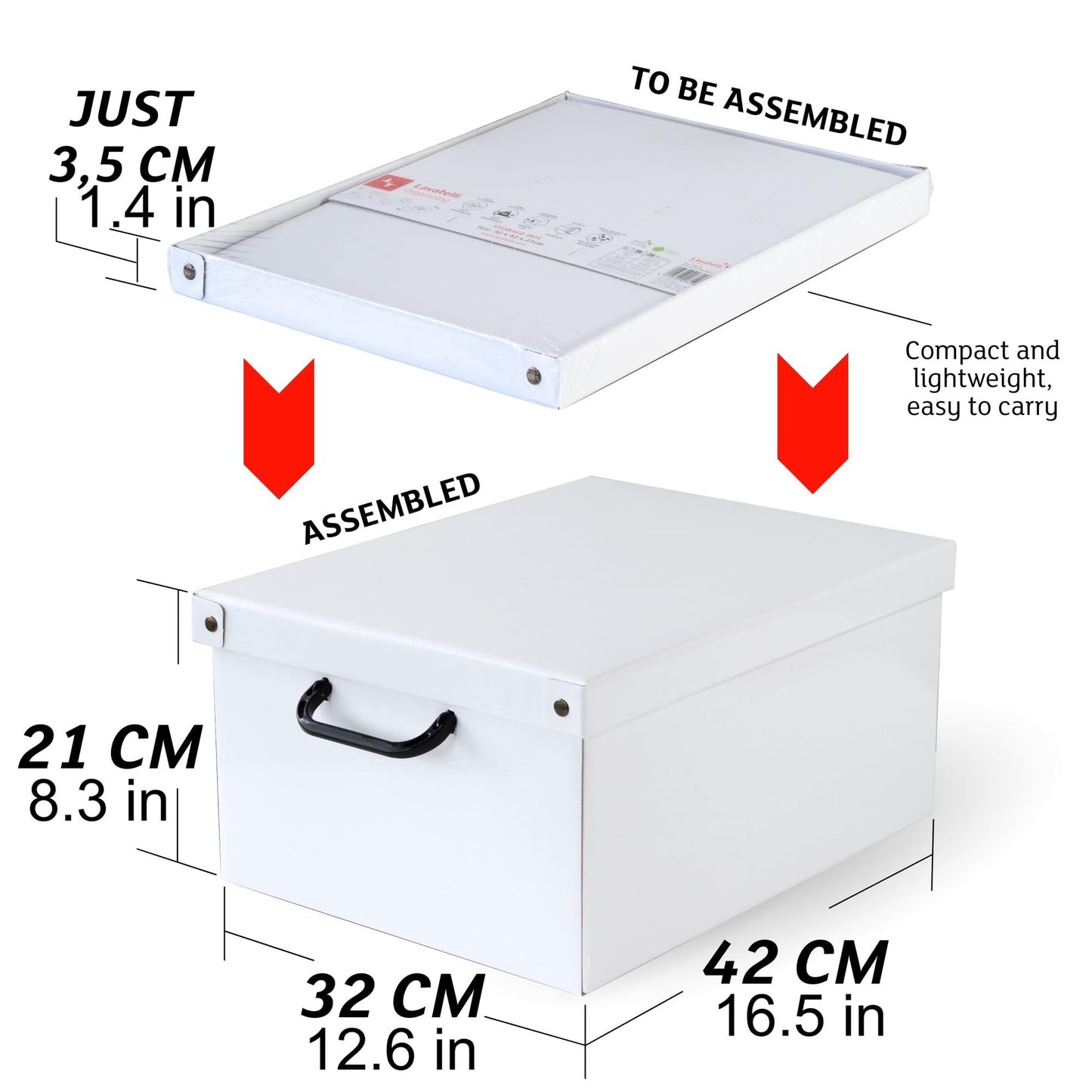 Lavatelli: Storage Box: Medium - White - Lid & Side Handles, Decorative Cardboard Organizer