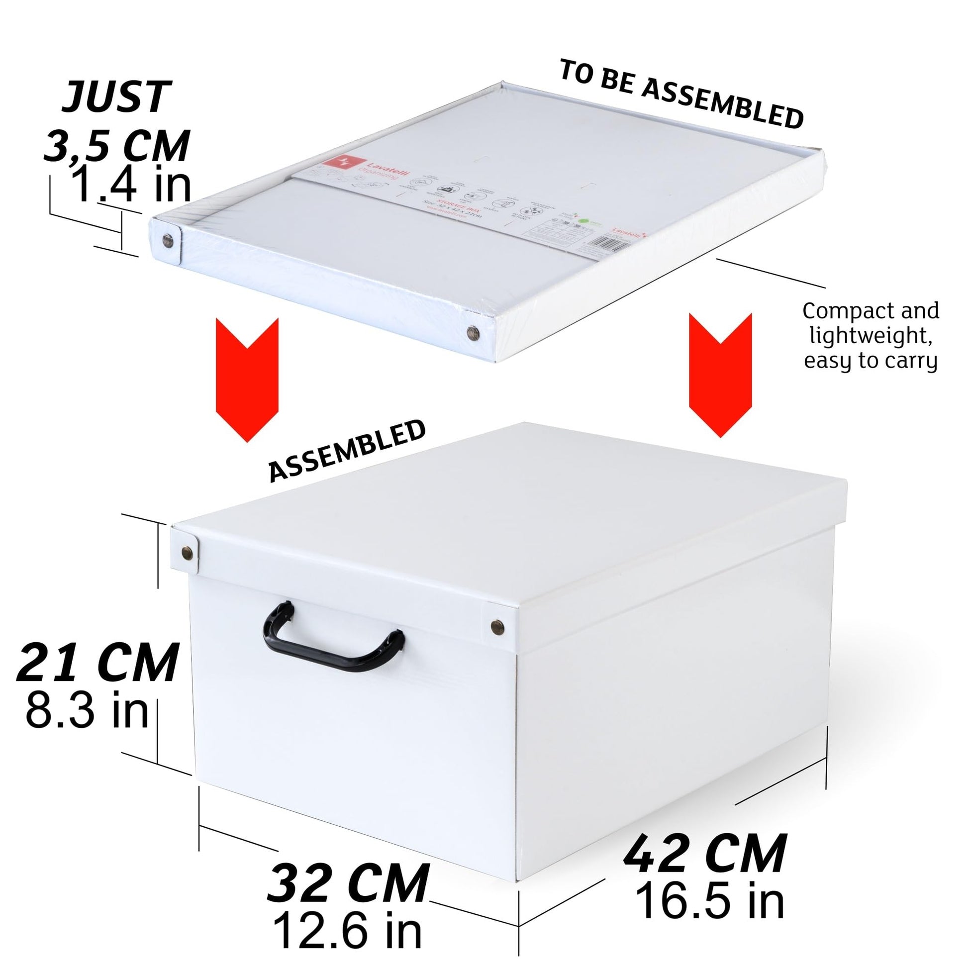 Lavatelli: Storage Box: Medium - White - Lid & Side Handles, Decorative Cardboard Organizer