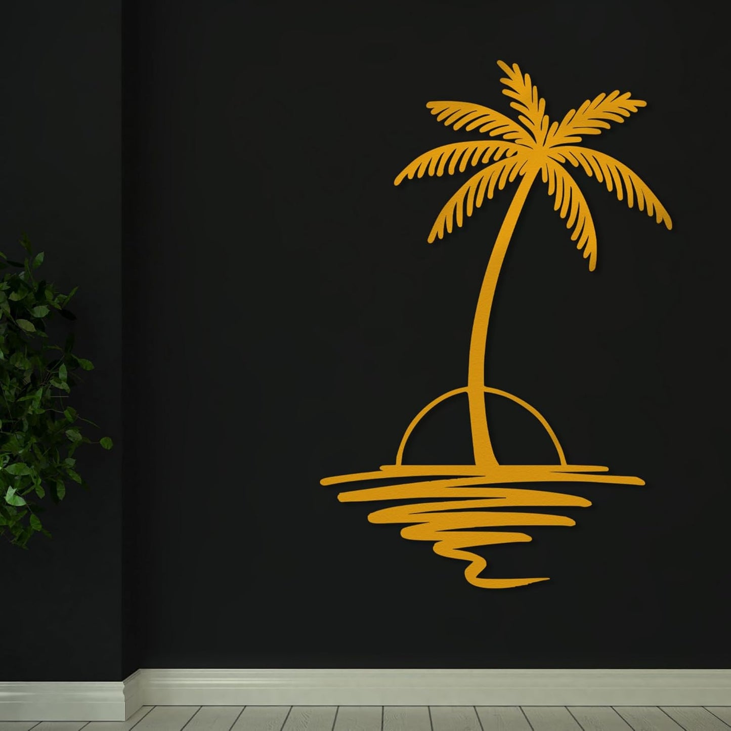 Metal Palm Tree with Sunset Wall Art, Large Outdoor Wall Decor, Tropical Beach Coastal Decor for Living Room, Bedroom, Garden Home Wall Sign, Perfect Metal Wall Art for Beach House, Coastal Theme, and Home Decoration (Gold, 48 x 40 inches)