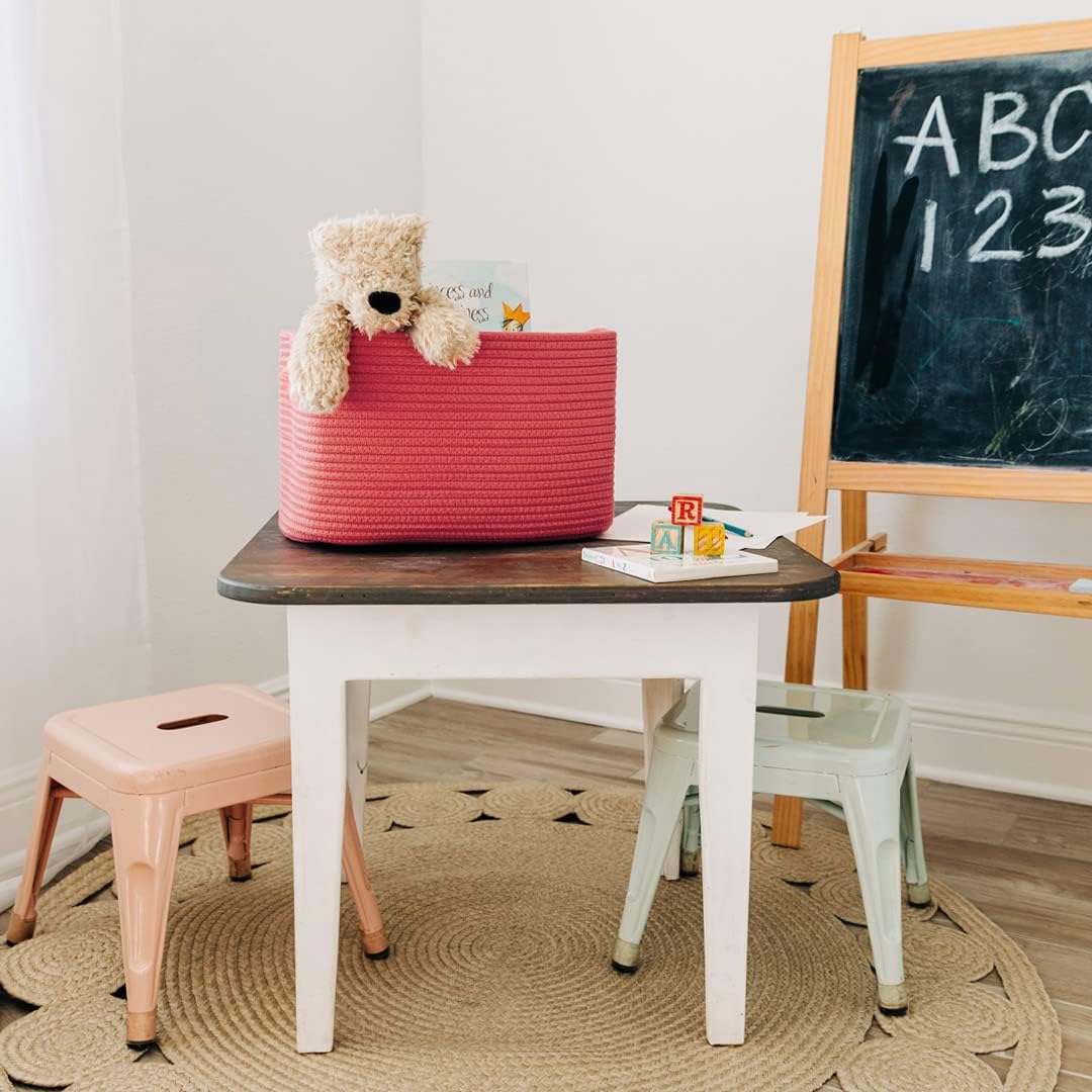 OrganiHaus Woven Storage Baskets for Organizing, Cotton Rope Organizer Bins for Shelves, Closet & Nursery, Dog Toy Basket, Decorative Bins for Toys, Towels & Books - 15x10x9, Red