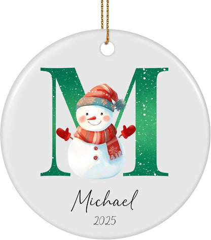Personalized Christmas Ornaments 2025 Ceramic Custom Name Date Initial A-Z Monogram Christmas Ornament Personalized Ornament Christmas Xmas Tree Decorations for Kids Couples Family Friends