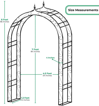 Adorox 8’ Classic Decorative Metal Garden Arch Arbor for Wedding, Bridal Party, Various Events, Garden Archway or Focal Point with/Without Climbing Plants Vines Flowers or Festival Lights Decorations