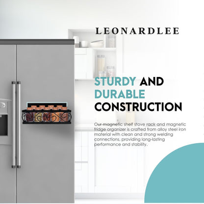 LEONARDLEE Magnetic spice Rack, Stronger Magnet with Wall Mount Option. 4 Removable Hooks, Perfect Space Saver for Kitchen- for Holding Spices, Jars, Bottle, cans (Pack of 2)