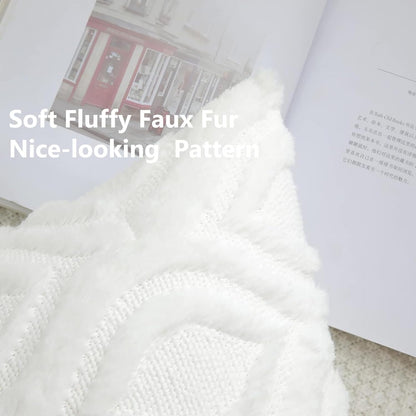 decorUhome Throw Pillow Covers 18x18 Inch Set of 2, Soft Plush Decorative Faux Fur Cream Beige Solid Couch Pillow Covers, Accent Farmhouse Neutral Square Euro Pillow Cases for Sofa Bed Living Room