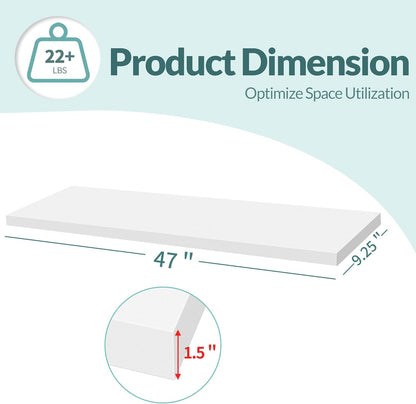 LaVie Home Floating Shelves, 47 Inch Wall Shelf Set of 2, Hanging Shelf with Invisible Brackets, Wall Decor for Bathroom, Bedroom, Living Room, Kitchen Storage, Modern White