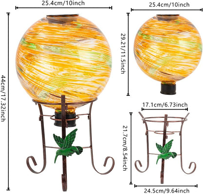 10" Diameter Solar Gazing Ball and 8.5" Metal Stand Indoor Outdoor Garden Ornament Glass Globe Sphere Yard Art Gazing Globe for Garden,Home,Lawn,Porch,Patio Birthday Gift for Women(Orange)