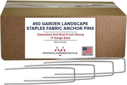 Pinnacle Mercantile USA Made 450 Pack Garden Landscape Staples Weed Barrier Fabric Stakes