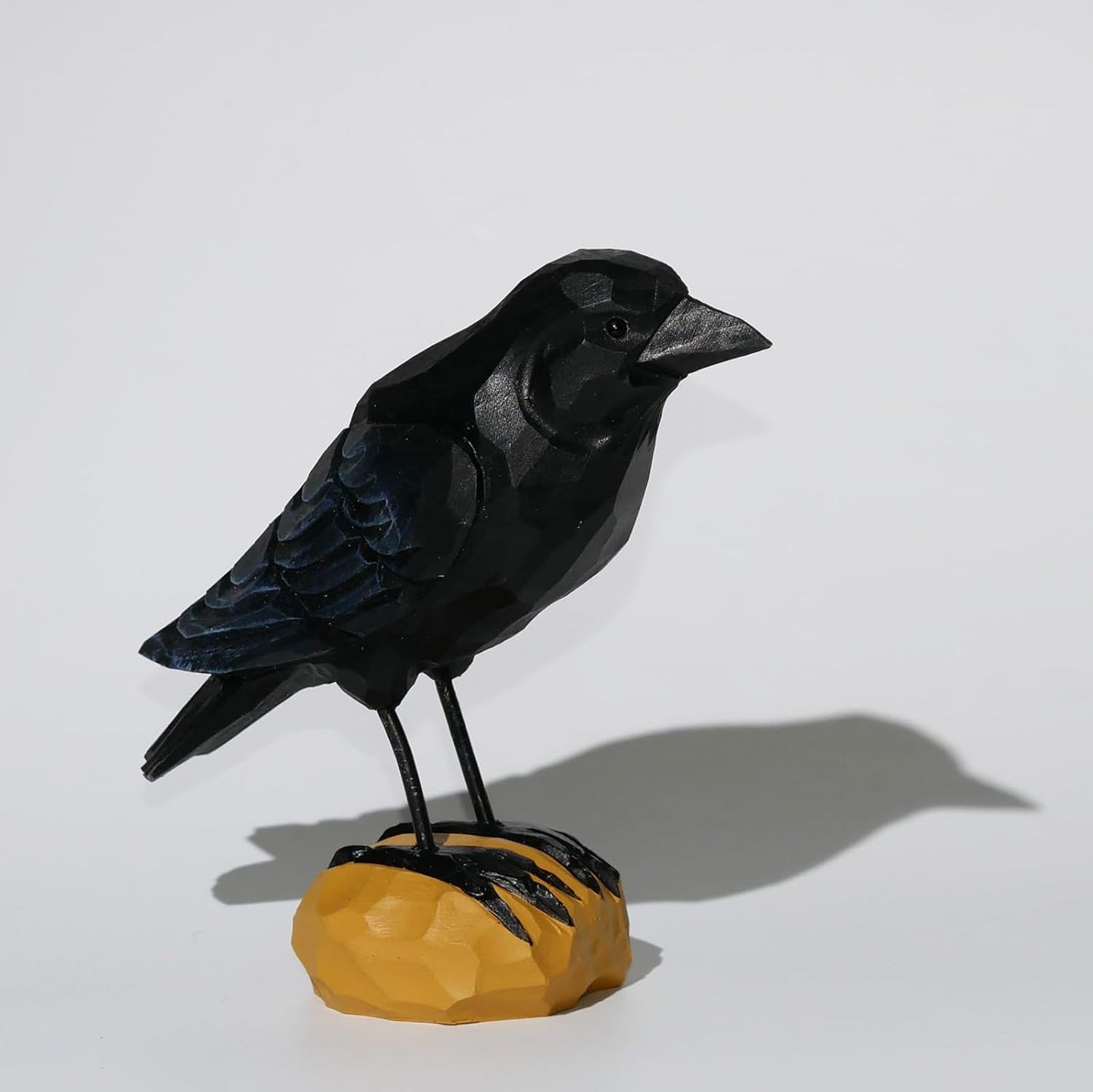 Wood Crow Figurine Black Raven Decor Small Animal Statues Carving Sculpture Ornament Bird Gifts