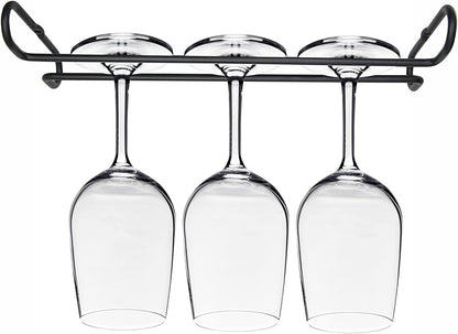10 Inch Wine Glass Rack Under Cabinet Shelf Stemware Storage Hanging Hanger Organizer Glasses Holder with Drying Under Counter Metal for Kitchen and Bar Set of 4 Black
