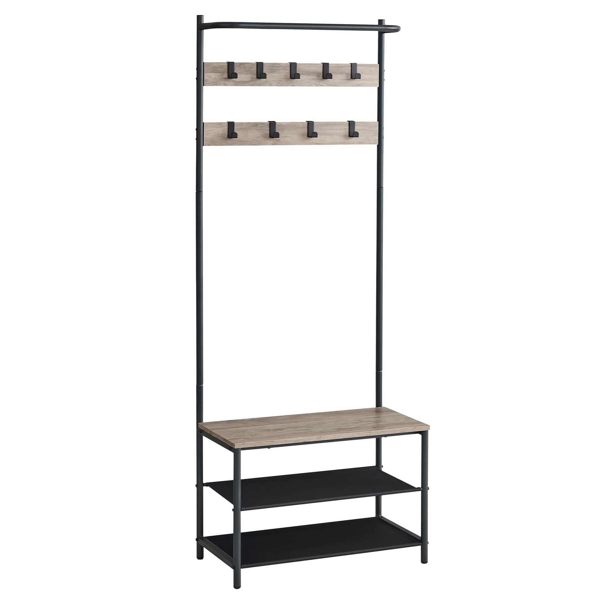 VASAGLE Hall Tree with Bench and Shoe Storage, Entryway Bench with Coat Rack Stand and Shoe Rack, 9