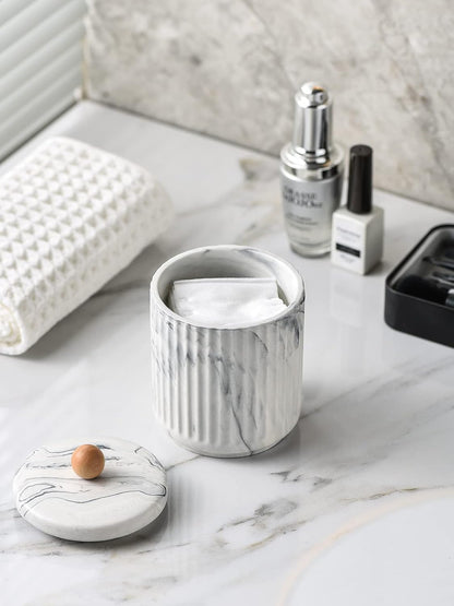 Bathroom Canister with Lid Qtip Holder Dispenser Jar Storage Organizer for Bathroom, Bedroom, Vanity, Kitchen Cabinet