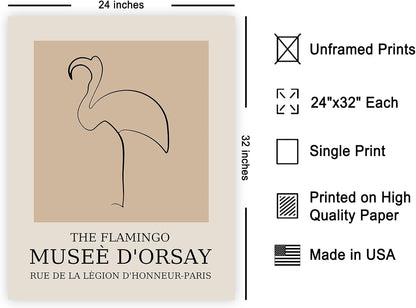 Poster Master Vintage Poster - Retro Minimalist Print - Gift for Artist, Housewarming - Flamingo, Line Drawing, Sketch, Abstract - Wall Decor for Living Room, Bedroom, 24x32 Unframed Wall Art