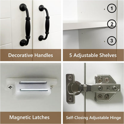 Storage Cabinet/Pantry cabinets, Soft White Finish, 71" Tall Wood Cupboard with 2 Door and 3 Adjustable Shelves for Kitchen, Dining Room, Living Room, Bathroom (Style 1)