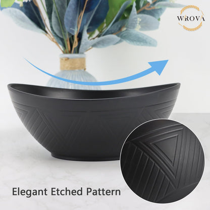 65oz Big Wheat Straw Bowls - Large Salad Bowls set of 6 - Unbreakable Serving Bowls - Microwave & Dishwasher Safe - Oval Bowls for Cereal,Salad,Fruit - Pure Black