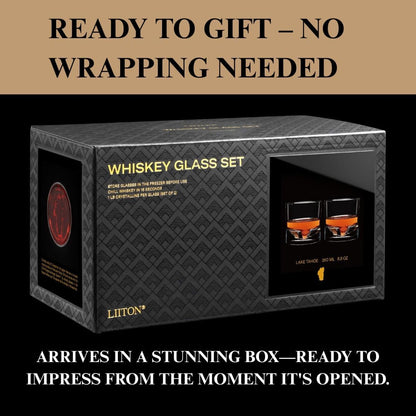 Lake Tahoe Heavy Crystal Whiskey Glasses Gift Set of 2, Thick Freezable Bourbon Glass 1lb Each, Premium Whiskey Gifts for Men, Frozen Crystal Chills Cocktails, 10 oz