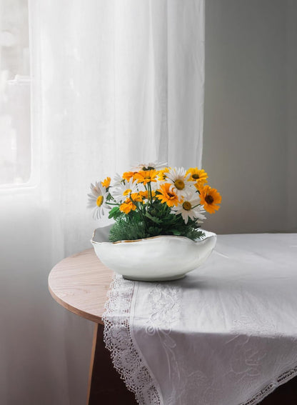 Serene Spaces Living Extra Large Free-Form Edge Glazed Ceramic Bowl - Fruit Basket, Dinnerware, Centerpiece for Weddings, Events, 10.5" Long, 8" Wide and 3.5" Tall, Set of 8