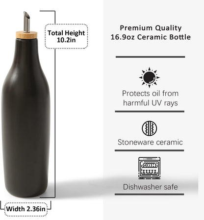 HOMCDALY Olive Oil and Vinegar Dispenser Set, Two 16oz Ceramic Oil Dispenser for Kitchen, Kitchen Dispenser Bottle for EVOO Vinegar Syrups, Modern Farmhouse Design| Set of 2 –Black &white
