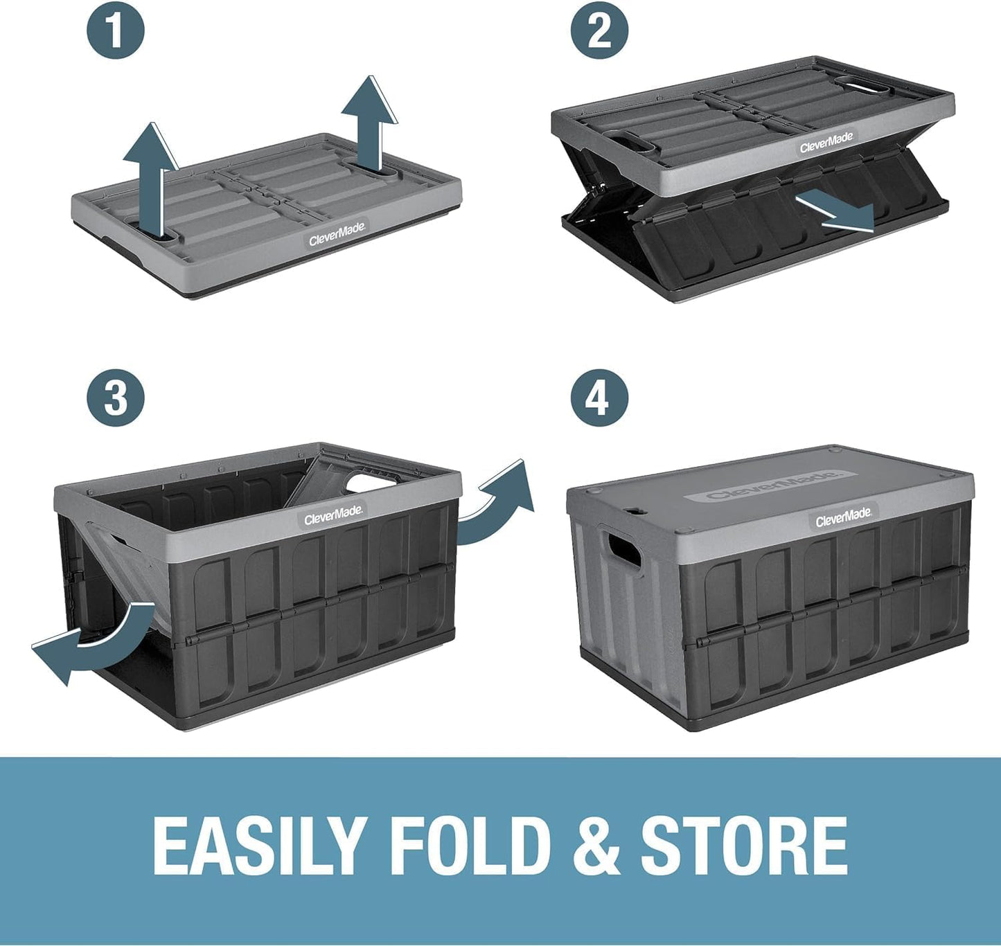 CleverMade Collapsible Storage Bins with Lids, 46L, 3 Pack, Stone