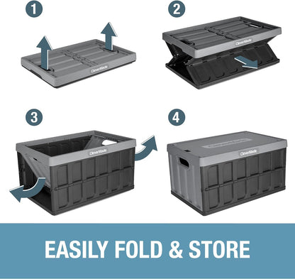 CleverMade Collapsible Storage Bins with Lids, 46L, 3 Pack, Stone