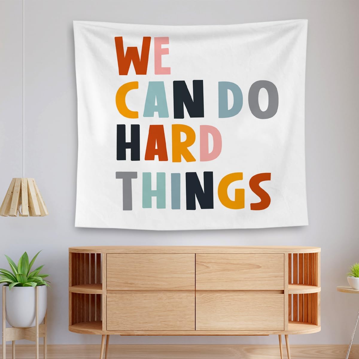 QGFM We Can Do Hard Things Inspirational Tapestry, Boho Classroom Decor, Inspirational Wall Decor, Motivational Tapestry Wall Hanging for Classroom Nursery Kids Room Playroom Decor, 50x60 Inches