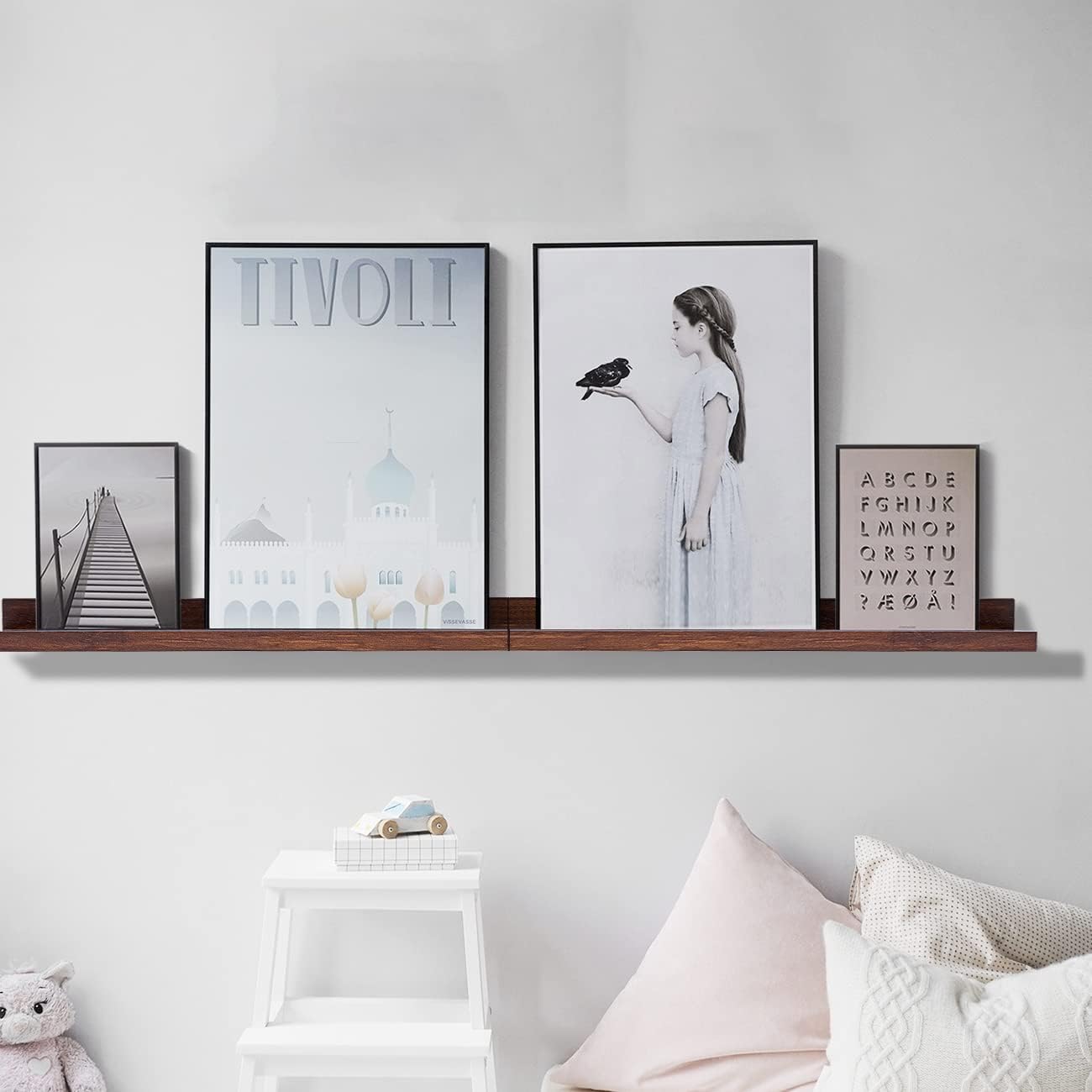 AZSKY Floating Picture Ledge 36 Inch Wall Mount Floating Shelves Long Wood Floating Book Shelves for Kids Room Wall Shelves for Bathroom Decor Deep Walnut Set of 2