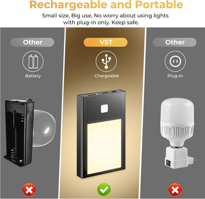 VST Motion Sensor Step Night Light, Rechargeable Battery Powered Led Light with Magnetic Suck Installation for Bedroom Hallway Stair Nursery Kids Room (2.68 inch 3000K 6Pack Black)