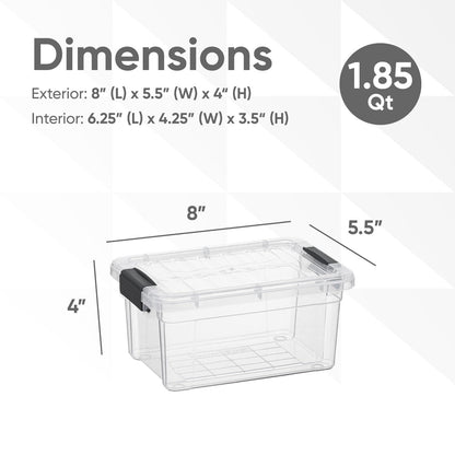 Superio Storage Bins with Lids- 8 Pack, 1.85 Qt Clear Boxes for Organizing, Stackable Plastic