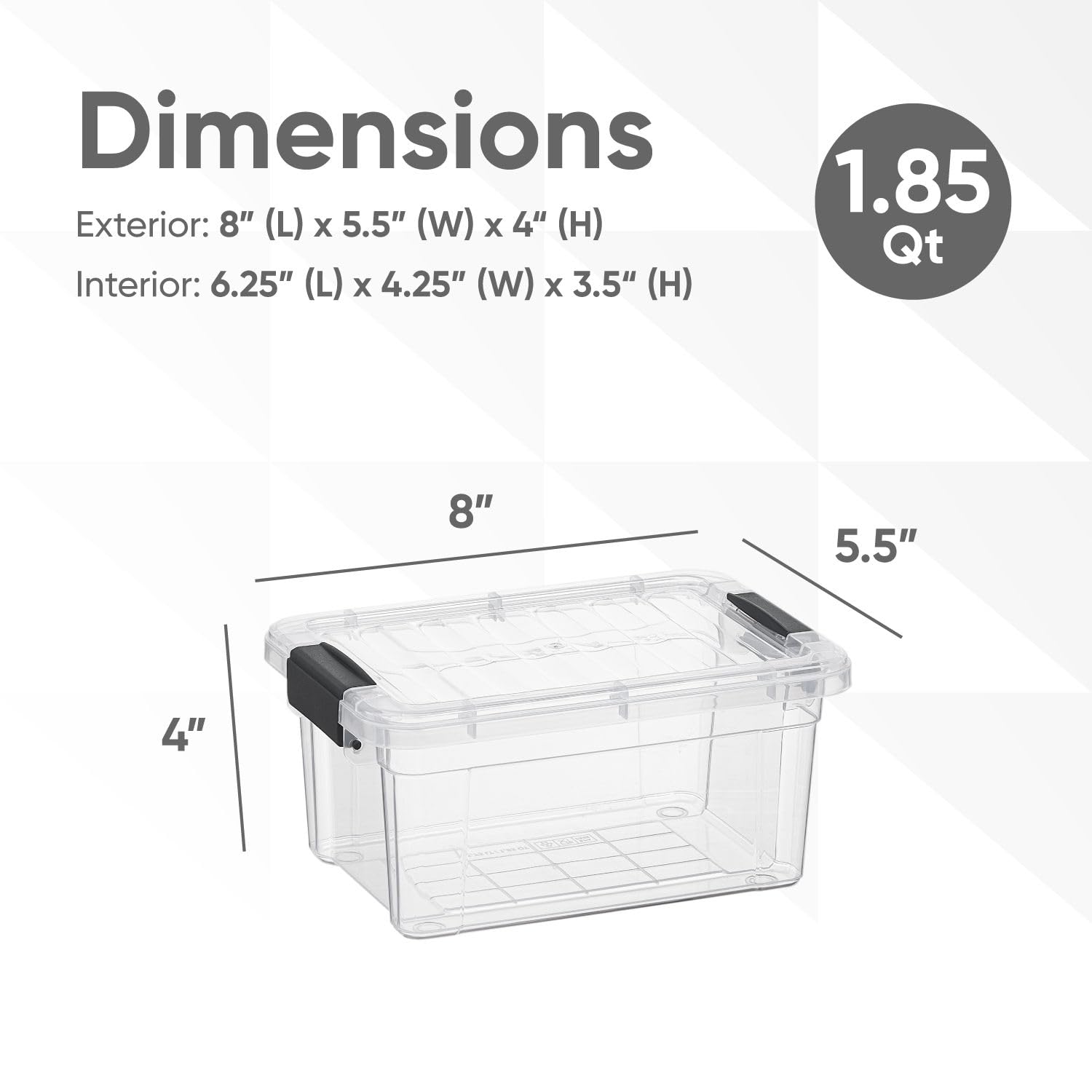 Superio Storage Bins with Lids- 5 Pack, 1.85 Qt Clear Boxes for Organizing, Stackable Plastic