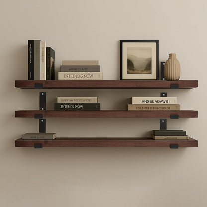 CONSDAN Floating Shelves for Wall Mounted Book Shelf Hanging Shelves Floating Bookshelf for Bedroom, Bathroom, Living Room, Kitchen USA Grown Solid Hardwood, Dark Maple 36x7.5x1.5 in (Set of 3)
