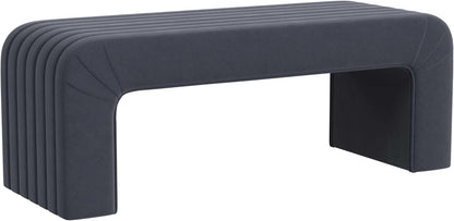 Modern Arch Channel Bedroom Bench Ottoman, 48" Entryway Bench and Shoe Rack, Soft Cushion Bench for Bedroom End of Bed, Ottoman Bench for Living Room, Bedroom, Entryway (Beach Blue Velvet)