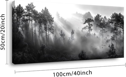 LASMOND Black and White Forest Wall Art for Living Room Modern Canvas Prints Artwork Picture Paintings Bedroom Office Home Decor (40x20 Inches)