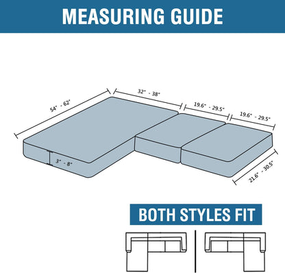 H.VERSAILTEX Velvet Stretch Sectional Couch Covers 3 Pieces, L Shape, Ivory Striped (Large Sofa 2 Seater + 1 Chaise)