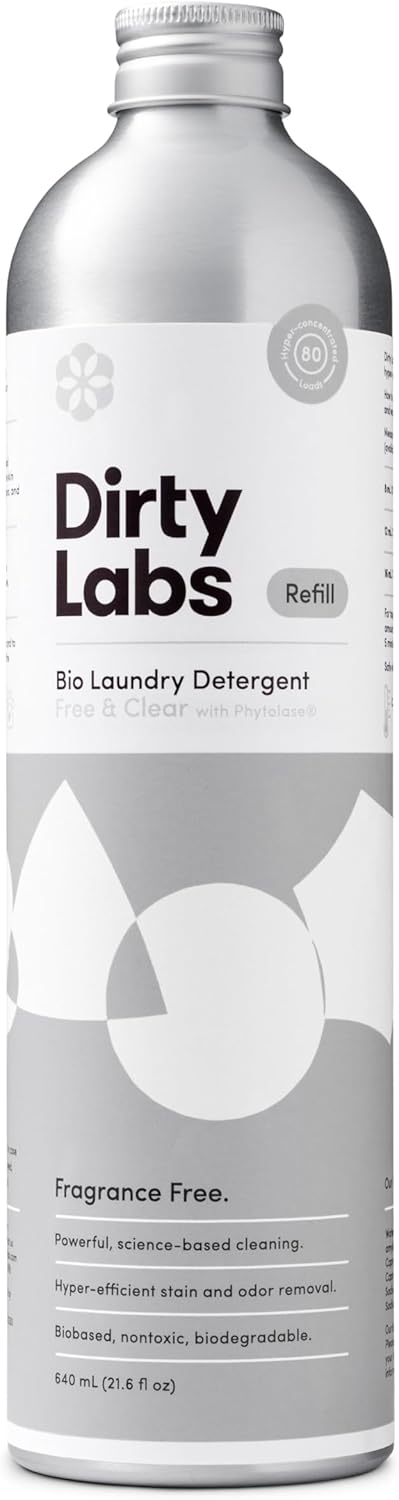 Dirty Labs | Scent Free | Bio Enzyme Liquid Laundry Detergent | 80 Loads (21.6 fl oz) | Hyper-Concentrated | High Efficiency & Standard Machine Washing | Nontoxic, Biodegradable | Stain & Odor Removal
