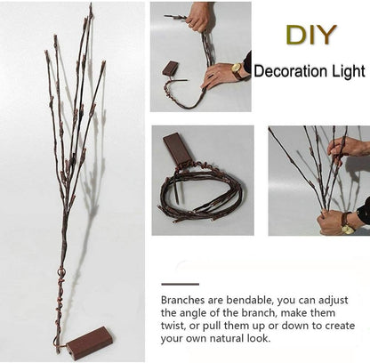 DK177 2 Pack Led Branch Light Battery Operated Lighted Branch Vase Filler Willow Tree Artificial Little Twig Power Brown 30 Inch 20 LED for Home Romantic Decoration, Warm White