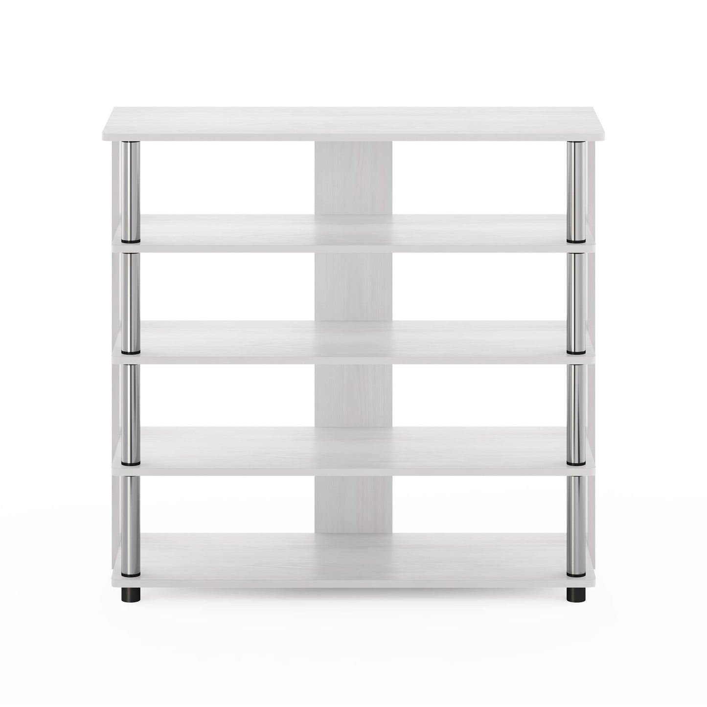 Furinno Turn-N-Tube 5 Tier Wide Shoe Rack, White Oak, Stainless Steel Tubes 32 Inch