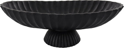 14.5" Large Decorative Long Bowl - Black Fluted Scalloped Decorative Bowls for Home Decor - Ruffle Decor,Stylish Key Bowl for Entry Table,Decorative Fruit Bowls for Kitchen Counter