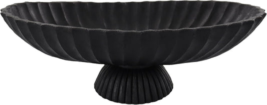 14.5" Large Decorative Long Bowl - Black Fluted Scalloped Decorative Bowls for Home Decor - Ruffle Decor,Stylish Key Bowl for Entry Table,Decorative Fruit Bowls for Kitchen Counter