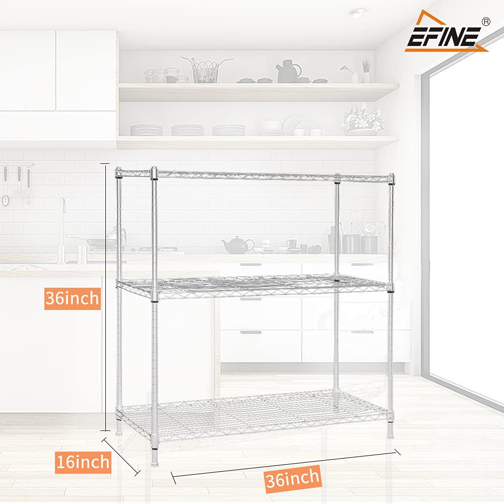 EFINE 2-Pack 3-Shelf Chrome Shelving Unit with 3-Shelf Liners, Adjustable Rack, Steel Wire Shelves