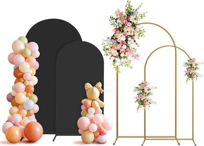 Arch Backdrop Stand and Cover Set, 3 Metal Balloon Arch Backdrop 7.2ft 6ft, Gold Arched Stand Frame for Wedding, Parties,Birthday, Backdrop Decorations (Black,7.2ft+6ft)