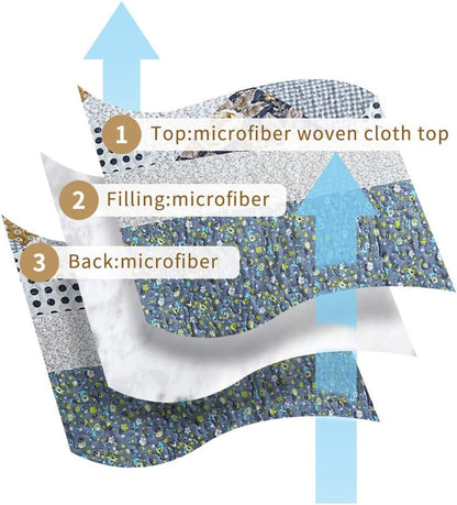 NEWLAKE Quilt Bedspread Sets-Checkered Floral Reversible Coverlet Set,Queen Size