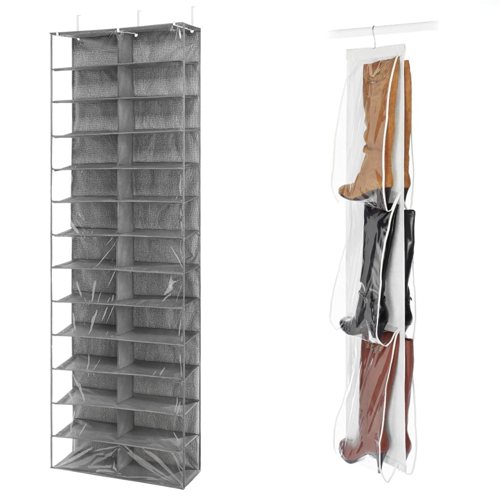 Whitmor Over The Door Shoe Shelves - 26 Sections - Crosshatch Gray & Hanging Boot File - Hanging