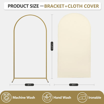 Arch Backdrop Stand and Cover Set, Metal Balloon Arch Backdrop 7.2ft, Gold Arched Stand Frame for Wedding, Parties,Birthday, Backdrop Decorations (Beige,7.2ft)