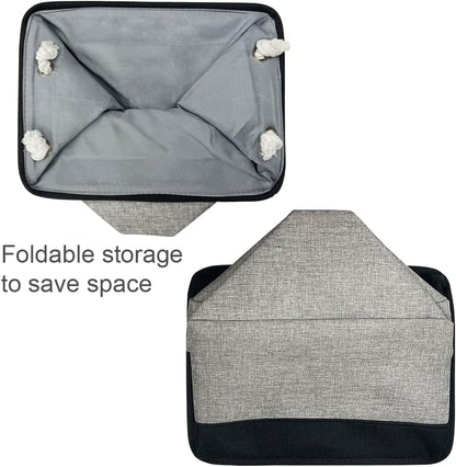 Organization and Storage Bins for Shelves - 17X15X12 inch 2 Pack Foldable Baskets for Organizing, Fabric Storage Cubes with Rope, Storage Box for Decorative Cloth (Black & Grey)