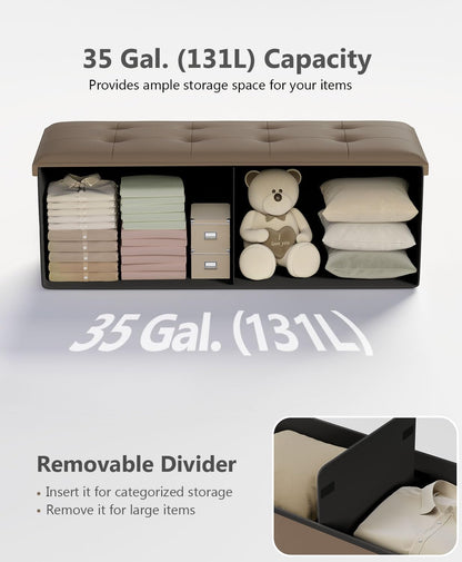 Storage Ottoman Bench, Folding Ottoman Foot Rest, End of Bed Bench,Storage Chest, for Living Room, Bedroom, Hallway, Entryway, Holds up to 700 lb (BROWN1, 43")