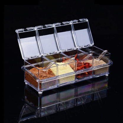 Clear Seasoning Box - 4 Piece Acrylic Spice Storage Container storage Tool for Kitchen Herb Spice Tools Gadgets-Cruet with Lid and Spoon